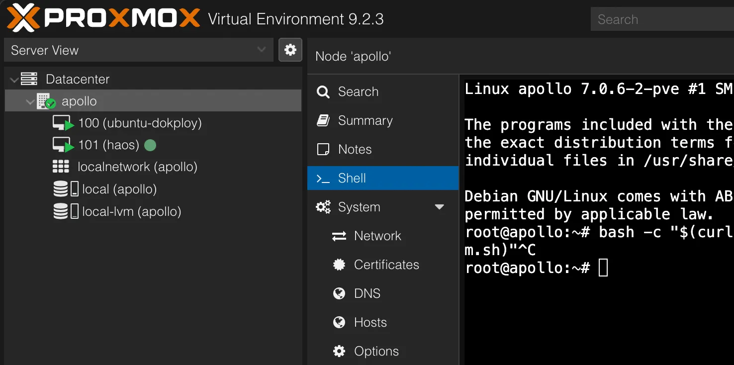 Proxmox shell